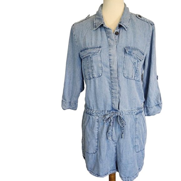 Velvet Heart Pants - Velvet Heart Romper Shorts Button Up 3/4 Sleeve Tie Waist Tencel Chambray